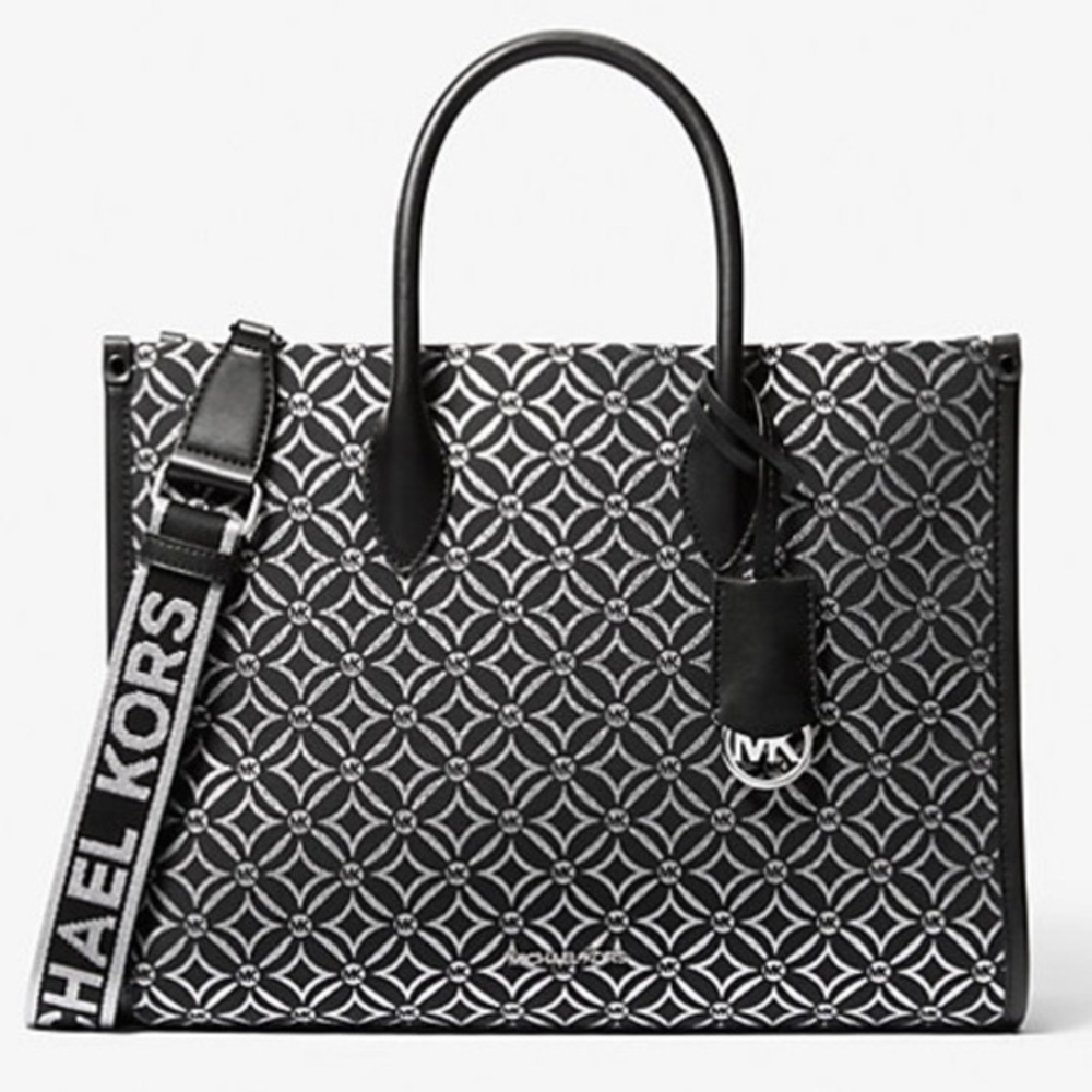 Michael Kors Mirella Medium Metallic Logo Jacquard Tote Bag